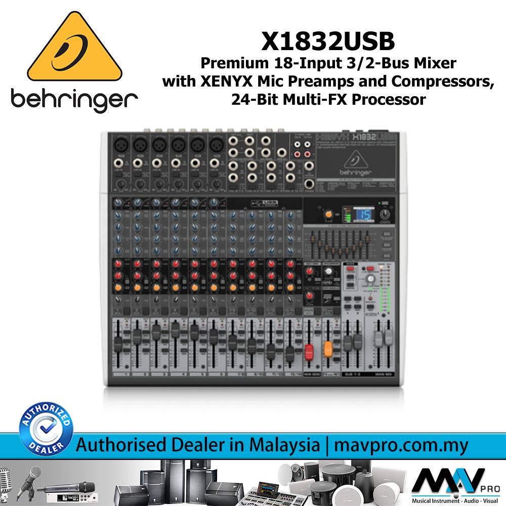 Behringer X1832USB Premium 18Input 3/2Bus Mixer with XENYX Mic Preamps and Compressors, 24Bit